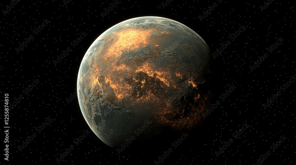 Poster a warm glowing earth in the vastness of space, designed with an open area for text.