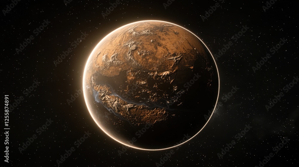 Poster a warm glowing earth in the vastness of space, designed with an open area for text.