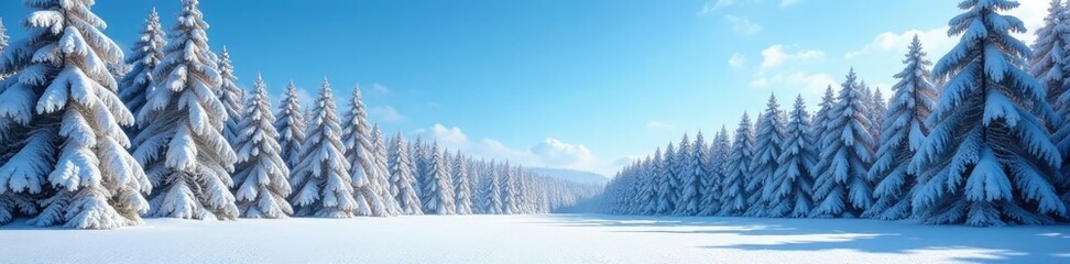 Obraz premium Clear blue sky shines over snow covered woods, woodland, woods