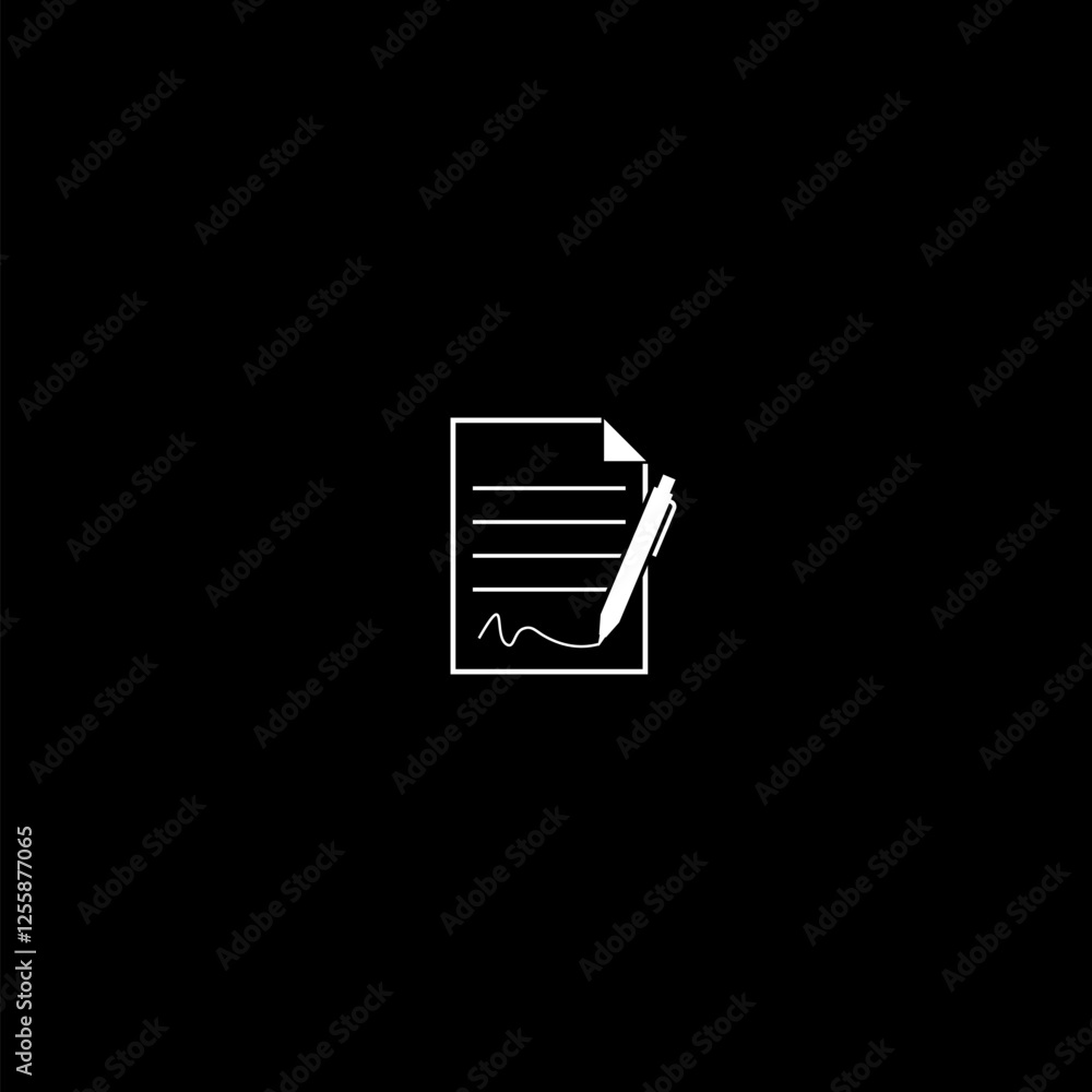 Poster contract with pen icon isolated on dark background