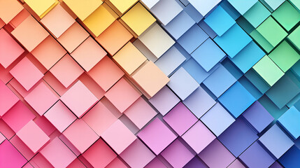 Colorful abstract pattern composed of overlapping cubes in various shades and hues creating a vibrant wall design