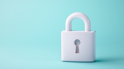 Flat design of a minimalistic white padlock on a pastel blue background