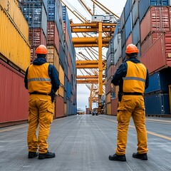 Marine logistics security check by customs officers at port industrial environment detailed inspection overview