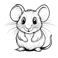 Cute Cartoon Mouse with Blank Outline for Kids Coloring