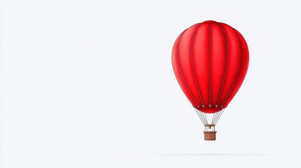 Fototapeta premium Vibrant Red Hot Air Balloon Floating in a Clear Sky with a Minimalistic Background