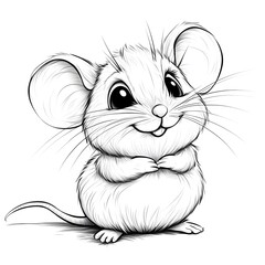 Cute Gray Cartoon Mouse Character in Blank Outline for Kids Coloring