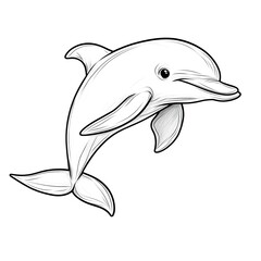 Obraz premium Cute Cartoon Dolphin in Outline for Kids Coloring Activity