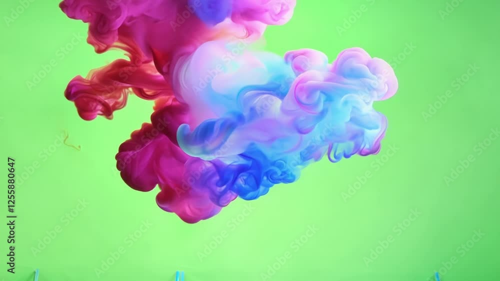 Aufkleber brightly colored puffs of vapor crash into one another creating a dynamic display. green screen chro