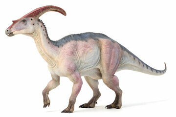 Fototapeta premium Parasaurolophus Dinosaur: A meticulously rendered Parasaurolophus dinosaur stands proudly, its iconic crest extending high above its head.
