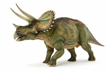 Fototapeta premium Triceratops Profile: A majestic Triceratops, a three-horned herbivore from the Late Cretaceous period, is captured in a detailed profile view, showcasing its powerful build and distinctive frill.