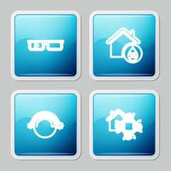 Set line Smart glasses, House humidity, Thermostat and home icon. Vector