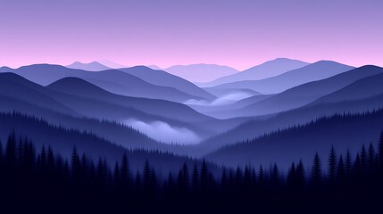 Obraz premium Serene Twilight Mountain Range Forest Landscape