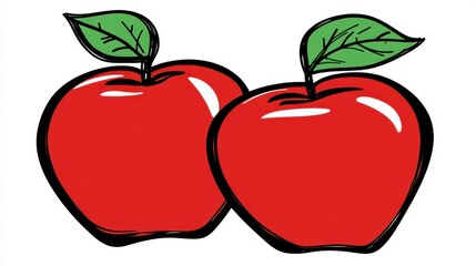 Single vibrant red apple with a fresh green leaf on a clean white background, ideal for design use.