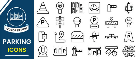 Car parking icon, vector set.  Public parking and parking location sign symbol. Parking line icon set. Vector illustration. © Vector Vista