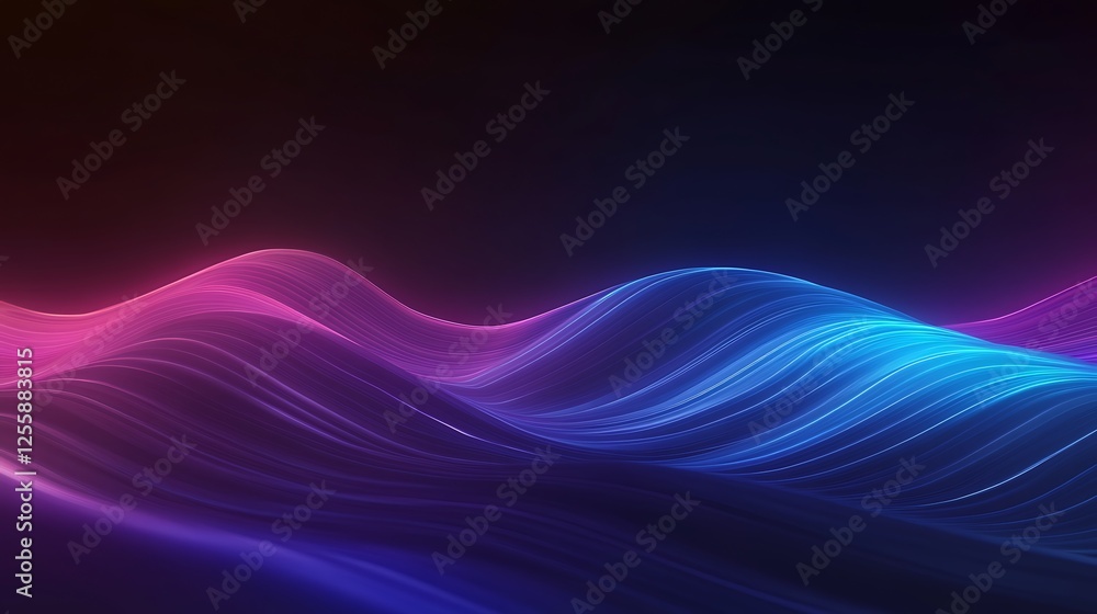 Poster A vibrant display of colorful waves in shades of pink and blue, creating a dynamic visual flow against a dark background.