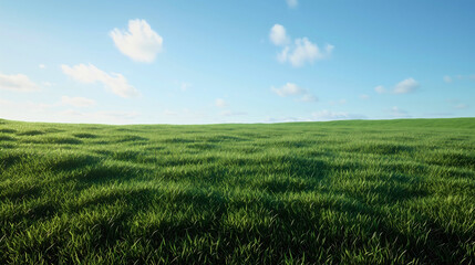 A beautiful green flat meadow full of lovely summer and spring grass, set in a mountainous area under a clear and beautiful sunny sky.
