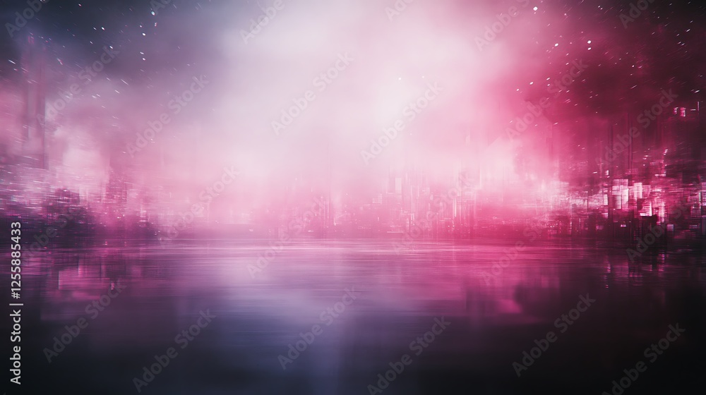 Poster a dreamy landscape with ethereal pink and purple hues, reflecting softly on a tranquil surface, crea