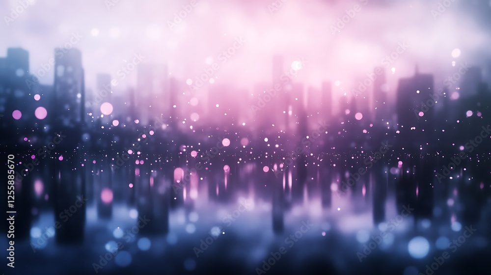 Poster A dreamy cityscape with vibrant bokeh lights and a soft gradient, creating a mystical atmosphere of urban beauty.