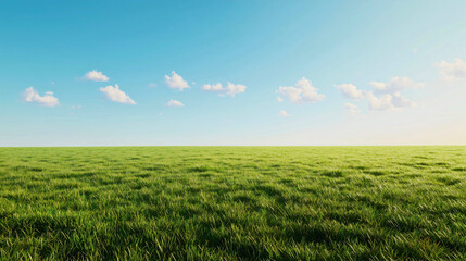 Obraz premium A very beautiful natural scene of a grassy meadow covered in spring grass, located under a stunning clear sky with a few clouds, creating a serene natural landscape.