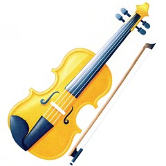 Fototapeta na wymiar A bright yellow violin with a bow, representing classical music and artistic expression.