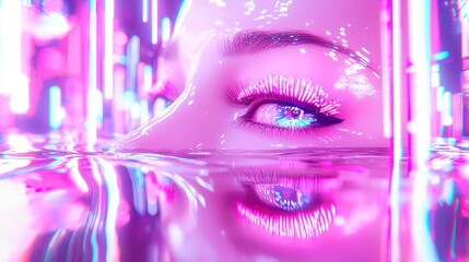 Surreal cyberpunk dreamscape, warped shapes, vibrant pop art influences, geometric clarity, cool neon color palette, immersive futuristic atmosphere.