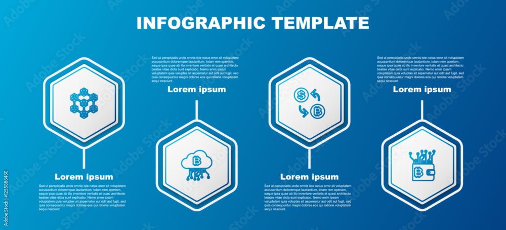 Wall mural Set line Blockchain technology, Cryptocurrency cloud mining, exchange and wallet. Business infographic template. Vector