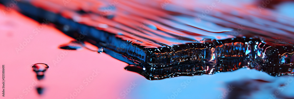 Poster submerged rectangular object in red and blue liquid
