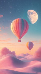 Obraz premium Hot air balloons in the sky. 3D illustration. Retro style.