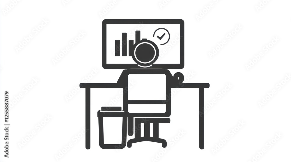 Poster person working at computer viewing charts
