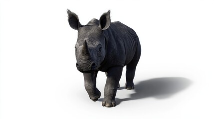 Fototapeta premium Realistic Black Rhinoceros Walking Gracefully Against White Background in Natural Habitat