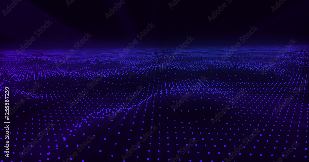 Poster abstract wave dots data visualization forming digital landscape