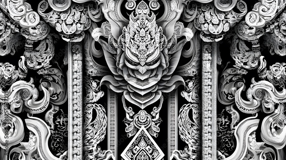 Poster intricate architectural detail, ornate stone carvings displayed with elegant patterns and textures, 