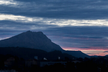 Sainte Victoire mountain in the light of a winter morning