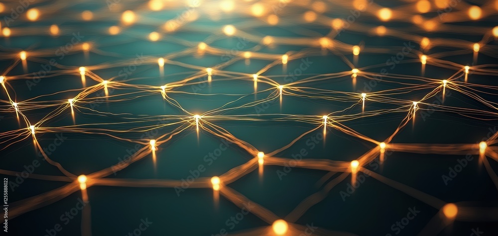 Poster a network of glowing circuits spreading across a dark background, visualizing the interconnected nat