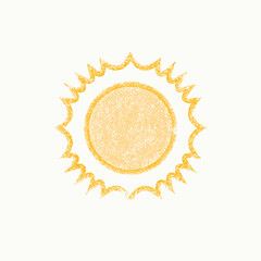 Hand Drawn Sun in Crayon Style Perfect for Simple Design with Doodle Element and Chalk Texture