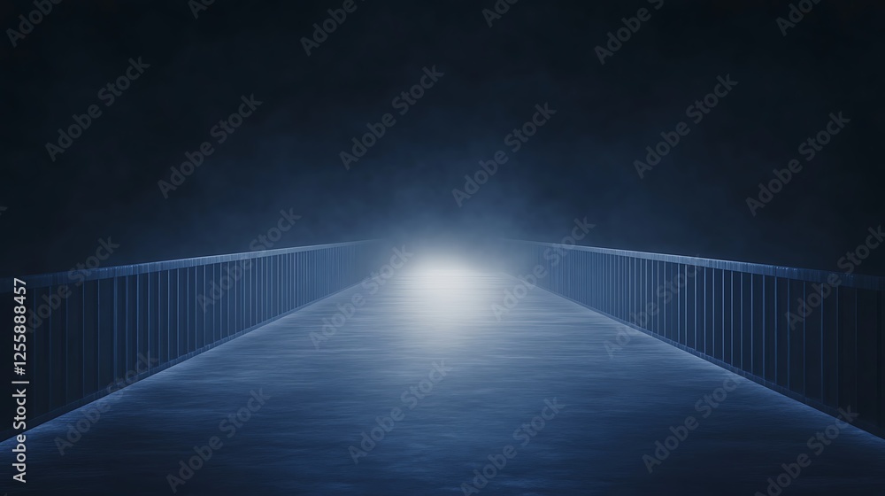 Poster a dimly lit pathway stretches into darkness, illuminated by a bright light, creating a mysterious an
