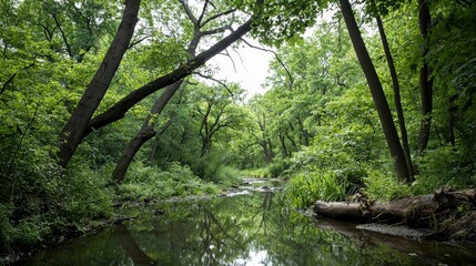 Obraz premium Serene river reflection in lush forest tranquil nature scene peaceful environment scenic viewpoint