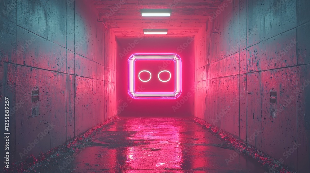 Aufkleber futuristic neon tunnel, an abstract design featuring a wireframe structure illuminated by vibrant ps
