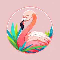 Fototapeta premium Pink Flamingo in Tropical Paradise: A Vibrant Summer Illustration
