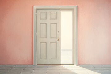 Elegant pastel doorway with soft lighting and open entrance