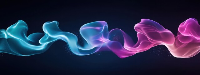 Obraz premium Abstract Colorful Smoke Wave Design, Dynamic Flowing Neon Hues, Serene Digital Art