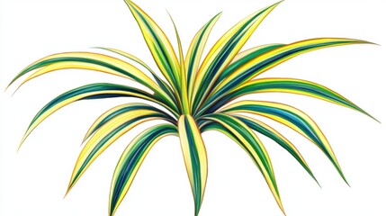 Vibrant Tropical Plant with Striking Yellow and Green Leaves Against a Clean White Background