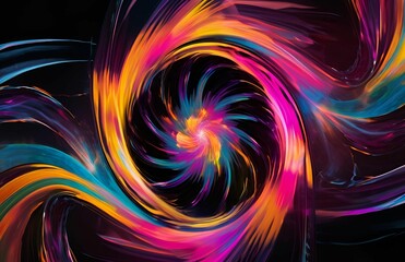 Vibrant fractal art with swirling neon colors creates a psychedelic digital wallpaper