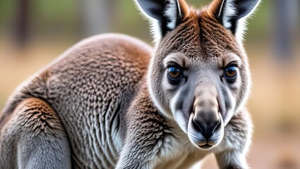 Fototapeta premium Red kangaroo close-up, Australian bush background, wildlife photography, nature documentary
