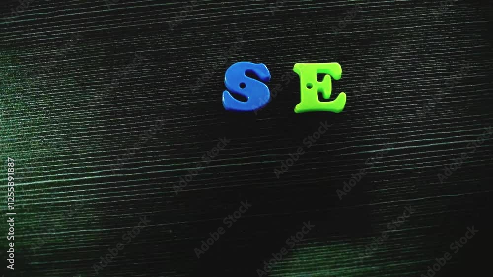 Poster a collection of letters with the word seo in the middle and a magnifying glass. the concept footage 