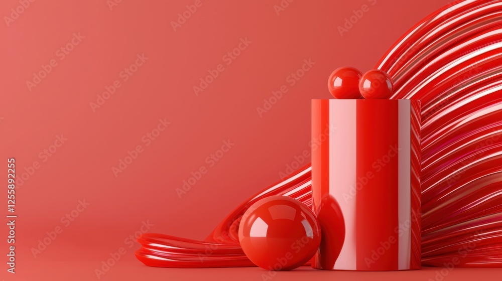 Poster captivating red shapes and lines abstract art digital design studio environment eye-level view moder