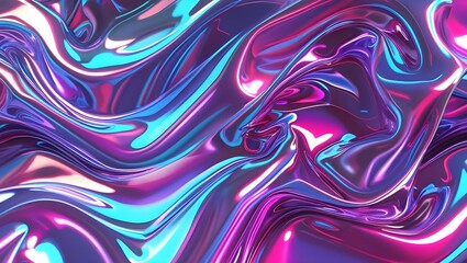 Obraz premium Iridescent Flow: Abstract Liquid Metal with Neon Reflections Texture