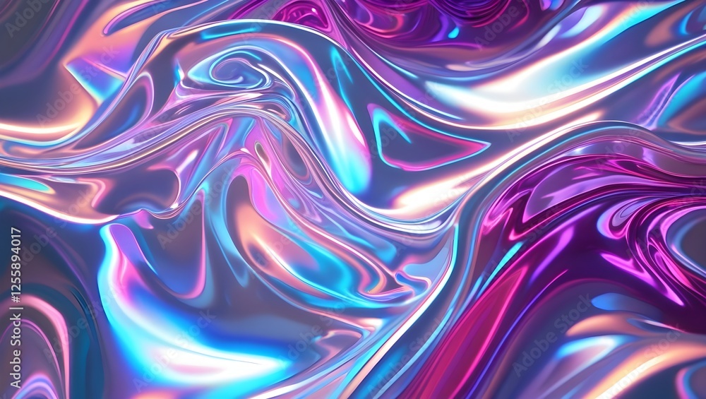 Poster iridescent flow: abstract waves of color and light interplay