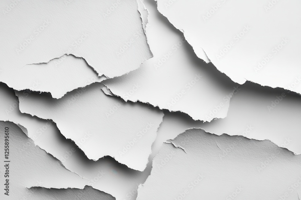 Poster Torn white paper layered to create texture and depth in an abstract design