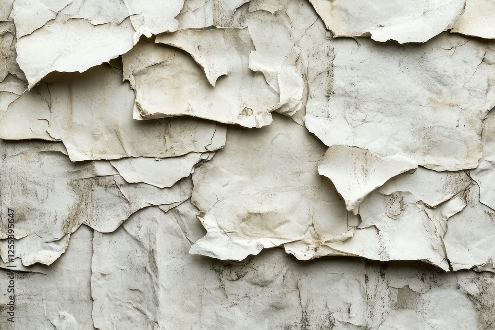 Poster peeling paint reveals textured layers on an old wall in an abandoned building during daylight